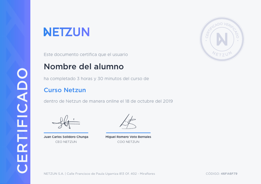 Modelo de certificado de curso